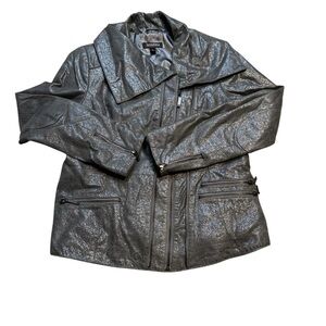 ⚡ Bradley Metallic Genuine Leather Moto Jacket Gray Women’s‎ Small ⚡